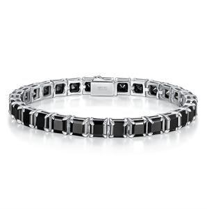 Pulsera de tenis de moissanita negra con corte Asscher, chapada en rodio, de plata de ley, con certificación GRA, de venta directa, que pasa la prueba del diamante. - Product Image 1
