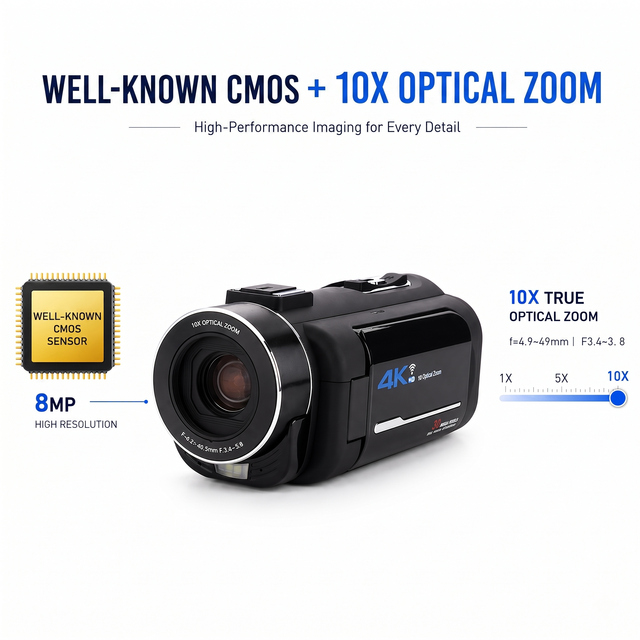 New Design 4K Digital Camera 8MP CMOS Sensor Video Recorder for Travel Interview Photography Camera 10X Optical Zoom Camcorder
