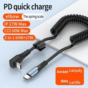 High Quality 90 Degree PD 60W Coil Cable Soft Spring Coil Cable Fast Charging Cable Car USB C to C Cable for iPhone for Samsung - Product Image 6