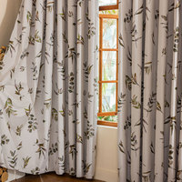 Rideau occultant gris clair à œillets motif feuille d'eucalyptus, draperie en polyester bloquant la lumière pour chambre, salon, salle à manger