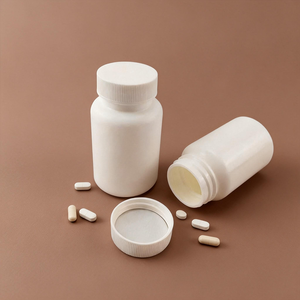 Botella de plástico HDPE para medicina, suministro directo de fábrica, <span class=keywords><strong>100cc</strong></span>, 120cc, pastillero blanco <span class=keywords><strong>a</strong></span> prueba de niños para almacenamiento de suplementos vitamínicos - Product Image 1