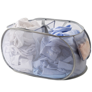 Cesto de Ropa Plegable, Dividido, Transpirable, de Malla y Alambre de Acero, Moderno y Minimalista; Contenedor Portátil para Ropa Sucia - Product Image 5