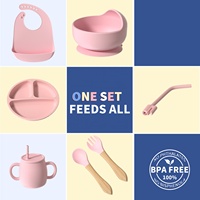 Produits pour bébés OEM personnalisés, ensembles de vaisselle pour cadeaux, bavoirs, bols, cuillères, assiettes, biberons, ensembles d'alimentation en silicone sans BPA pour bébés et enfants