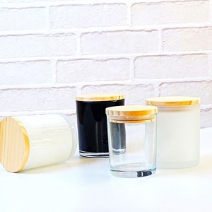 Portacandele <span class=keywords><strong>in</strong></span> <span class=keywords><strong>Vetro</strong></span> Bianco e Nero da 8oz e 10oz, Contenitore per Candele con Coperchio <span class=keywords><strong>in</strong></span> Legno - Product Image 1