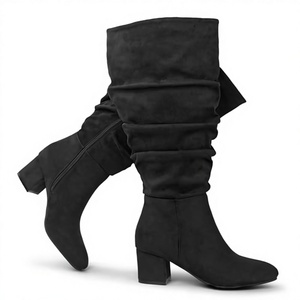 Bottes décontractées pour femmes, hiver, talon bas, mi-mollet, style slouchy, à enfiler, avec fermeture éclair latérale, doublure en caoutchouc - Product Image 2