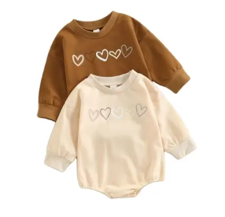 2023 new baby Children's Clothing Autumn Love Print Long Sleeve Baby Rompers Pure Cotton Fabric