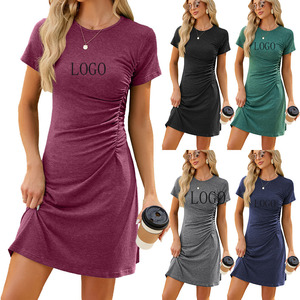 Abiti da donna con logo personalizzato in tinta unita gonna Casual da vacanza <span class=keywords><strong>a</strong></span> maniche corte gonna t-shirt lunga Tshirt abiti causali - Product Image 1