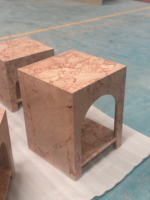 Table d'appoint en marbre rose Calacatta naturel, table de chevet de luxe en pierre avec piédestal arqué pour la décoration du salon et de la chambre