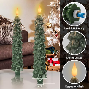 Bougie LED à piles en cire véritable 3D scintillante verte pour sapin de Noël avec télécommande pour la décoration de fenêtre de Noël - Product Image 4