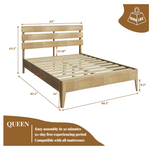 Cadre <span class=keywords><strong>de</strong></span> <span class=keywords><strong>lit</strong></span> avec tête <span class=keywords><strong>de</strong></span> <span class=keywords><strong>lit</strong></span>, <span class=keywords><strong>lit</strong></span> plateforme en <span class=keywords><strong>bois</strong></span> massif <span class=keywords><strong>de</strong></span> style moderne du milieu du siècle avec pieds en <span class=keywords><strong>bois</strong></span> massif et support à lattes en <span class=keywords><strong>bois</strong></span> - Product Image 2