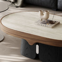 Ensemble de tables basses gigognes contemporaines en travertin durable avec cadre en bois, hauteur réglable, mobiles, décoratives et convertibles pour salon