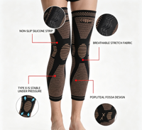 Genouillères longues en cuivre antidérapantes, manchon de jambe complet en nylon tricoté pour le soutien des jambes, soulagement de la douleur, sport et gym
