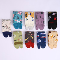 Jacquard japonais Fleur Art Mignon Deux Orteils Moyen Tube Coton Organique Tabi Split Toe Chaussettes