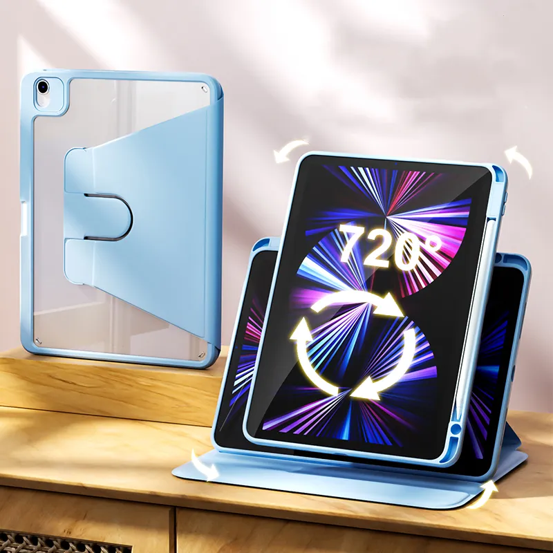 Ốp Bảo Vệ Chống Sốc Cho iPad Air Pro 11 Mini 360 Vỏ Xoay Với Giá Đỡ Bút Chì Ốp Da PU 10 Gen 2022