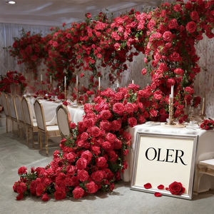 OLER seta di lusso artificiale fiore rosa corridoio da tavolo corridore di alta qualità durevole consegna veloce colore personalizzato matrimonio all'ingrosso - Product Image 1
