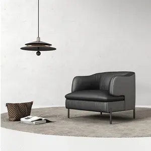 Оптовая продажа, роскошные современные черные кожаные одинарные диваны с металлическими ножками для дома, роскошный деревянный офисный диван