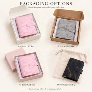 Planificador de carpeta de ahorro de 6 anillas de tapa dura de cuero de mármol A6 con protectores de metal de cubierta para organización de Tarjetas y Dinero - Product Image 5