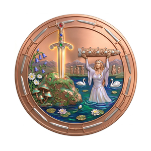 Pièce de collection unique en cuivre 0,999 de 1 once, motif Excalibur Dame du Lac, mythologie de Camelot, en relief, médaillon d'art - Product Image 2