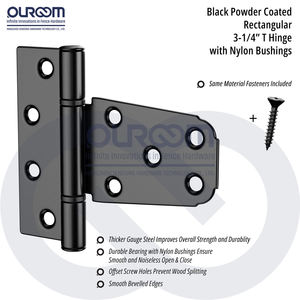 Cerniera a T rettangolare da 3.25 pollici resistente nero rivestito in alluminio acciaio inox cerniera <span class=keywords><strong>per</strong></span> recinzione in legno capannone porta <span class=keywords><strong>per</strong></span> animali domestici - Product Image 3