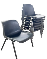 Chaise empilable moderne en plastique noir avec pieds en acier thermolaqué veiné argenté, chaise de conférence commerciale