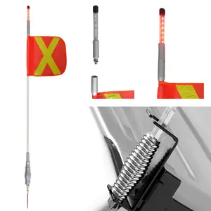 Tiang Bendera Keselamatan Pertambangan 6/8/10/12 Kaki, Tiang Bendera Reflektif dengan Dudukan Pegas Tugas Berat dan Lampu Atas LED