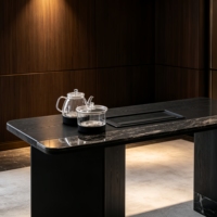 Table à thé moderne en marbre noir et bois massif pour la maison, le bureau, l'hôtel, la réception et la dégustation de thé