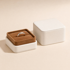 Zebopak White PU Leather Engagement <b>Ring</b> <b>Box</b> Set with Kraft Paper Jewelry Gift Bag Ribbon Handle Storage Case Supplier - Product Image 2