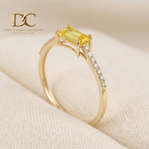 Bague en or jaune massif 14 carats certifiée IGI pour femmes, bijoux de fiançailles et de mariage, avec diamant cultivé en laboratoire et saphir jaune - Product Image 2