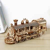 Modèle de train à vapeur en bois 3D, puzzle éducatif, assemblage DIY, jouet artisanal adapté aux débutants, collection d'ornements, 51~100