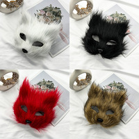 Masque en peluche Youki Halloween lumineux multicolore renard et chat demi-visage pour adulte, idéal pour les fêtes et les jeux de rôle