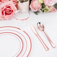 Ensemble de vaisselle jetable blanc et or rose pour 50 invités, 300 pièces, assiettes en plastique sans BPA pour les événements de mariage