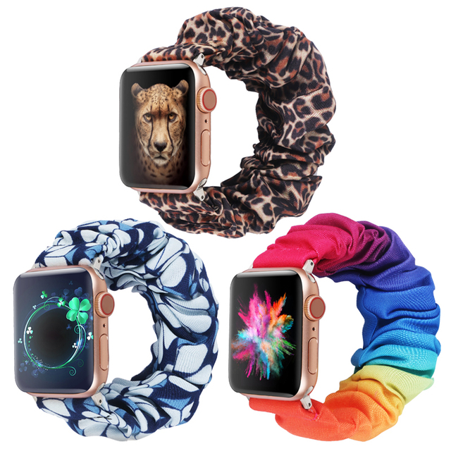 HuaMJ 2021 New Newest Scrunchie Elastic Watch Bands Designer Luxury Unique Designer Colorful Scrunchie Band for Apple Watch
