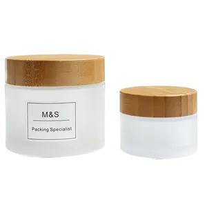 50ml 100ml 200ml Empty Glass Cream Jar With Bamboo Lid For Cosmetic