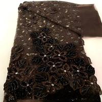 Tissu en dentelle perlée à fleurs en velours, tissu en dentelle brodé de sequins, tissu en dentelle effet velours, matériaux pour robe Asoebi