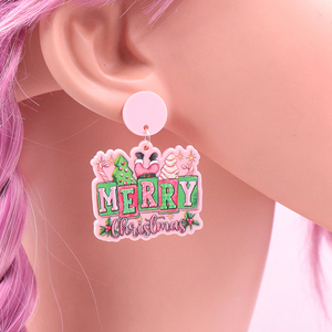 Merry Christmas Tree <strong>Stainless</strong> <strong>Steel</strong> Pink Glitter House Acrylic Dangle Earrings Women's Fashion Drop <strong>Jewelry</strong> - Product Image 5