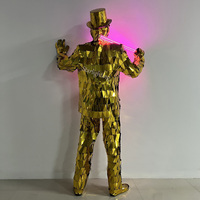 Disfraz de Hombre Espejo Dorado con Sombrero de Copa, Traje de Robot Reflectante para Espectáculos, Fiestas, Discotecas