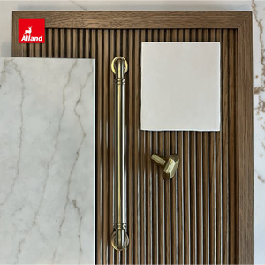 Pengocok kustom kabinet dapur bergalur ek putih kualitas tinggi furnitur ruang tamu dengan meja marmer pintu kaca bening - Product Image 3