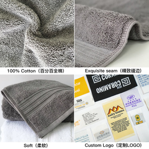<b>Bath</b> <b>Towel</b> <b>Set</b> 100% Cotton Gray Solid Color Custom Logo Home Use 35x75cm 70x140cm Skin Friendly - Product Image 1