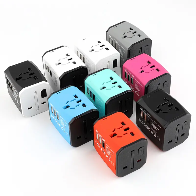 224 Countries Fashion portable world universal travel adapter with four usb and type-c smart USB charger electrical plug socket