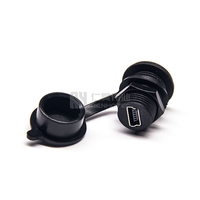 Conector MINI USB Impermeable de Montaje en Panel Frontal, Conector Hembra de 5 Pines M12 con Tornillo, Conector de Mamparo IP67 con Tapa y Receptáculos