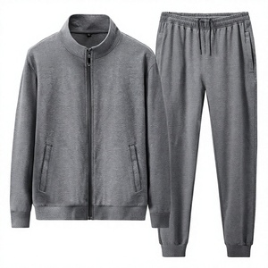 Ensemble de survêtement pour homme à col montant et fermeture éclair intégrale, veste unie et pantalon droit, 2 pièces, tenue de sport décontractée, vente en gros - Product Image 6