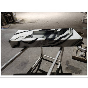 Lavabo de encimera artístico para baño, redondo, de mármol blanco Panda, tipo recipiente - Product Image 1