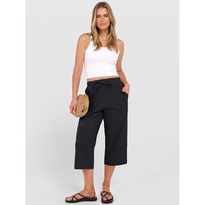 FOXA Pantalon Capri pour femme, coupe décontractée, taille élastique avec cordon de serrage, coupe droite, respirant, en coton, pour l'été - Product Image 6