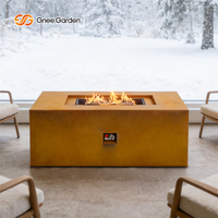 Table de foyer rectangulaire d'extérieur en acier Corten avec chauffage au propane, finition rouillée naturelle, écologique