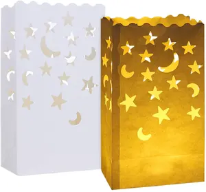 Durable Reusable Fire-Retardant paper Material Special Lantern White Luminary Candle Bags with Stars Moon