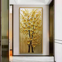 Image d'art mural de paysage moderne fait à la main abstraite or riche arbre argent affiche toile peintures à l'huile décor à la maison sans cadre
