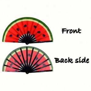 Hot Selling Folk Art Painted Bamboo 13 Inch Watermelon Personalized Folding Large <b>Hand</b> <b>Fan</b> for Events - Product Image 2