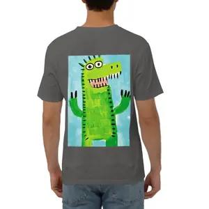 T-shirt oversize à manches courtes en coton peigné pour homme, motif solide, sérigraphie en soie teintée en fil - Product Image 4