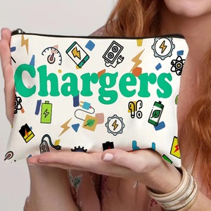 Sac cosmétique grande toile avec fermeture à glissière motif de plante colorée portable écologique pour le voyage - Product Image 2