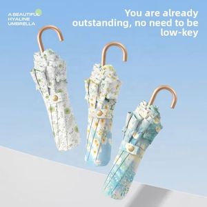 Paraguas Clásico de Boda para Mujer con Diseño de Gancho Dorado, Fibra de Aleación, UPF 50+, Plegable en Tres Partes, Portátil para Sol y Lluvia, Regalo de Negocios - Product Image 2